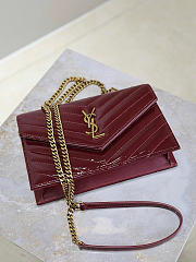 YSL Cassandre Envelope Chain Wallet Patent Red Wine 19x12.5x3.5cm - 3