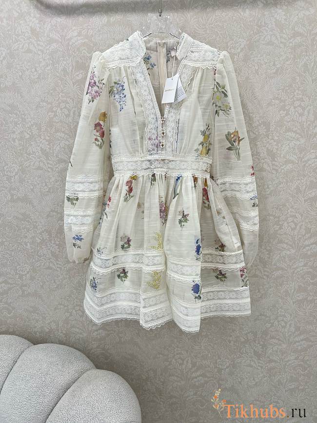 Zimmermann White Natura V-Neck Lace Mini Dress - 1