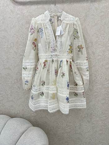 Zimmermann White Natura V-Neck Lace Mini Dress
