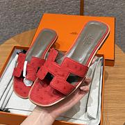Hermes Oran Red Ostrich Slides - 4