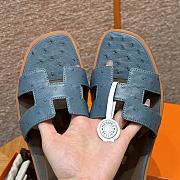 Hermes Oran Blue Ostrich Slides - 4