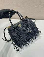 Prada Galleria Small Leather Bag Fringes Black 24.5x18.5x11cm - 5
