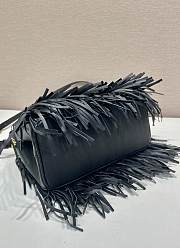 Prada Galleria Small Leather Bag Fringes Black 24.5x18.5x11cm - 3