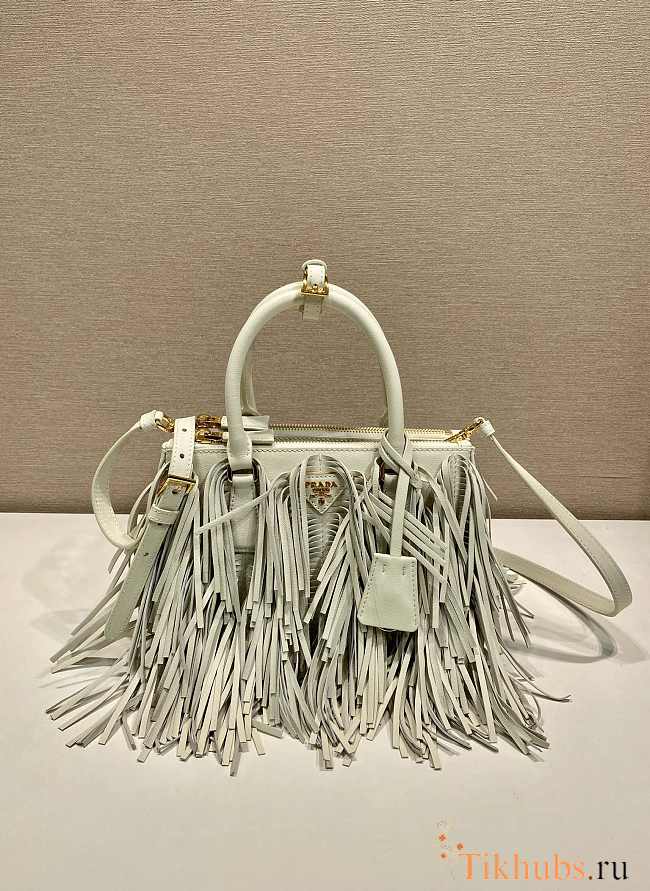 Prada Galleria Small Leather Bag Fringes White 24.5x18.5x11cm - 1
