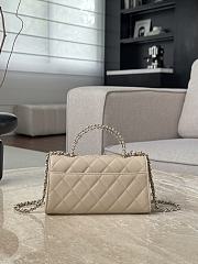 Chanel Flap Chain Bag Beige Caviar Gold With Handle 18x10x4.5cm - 3