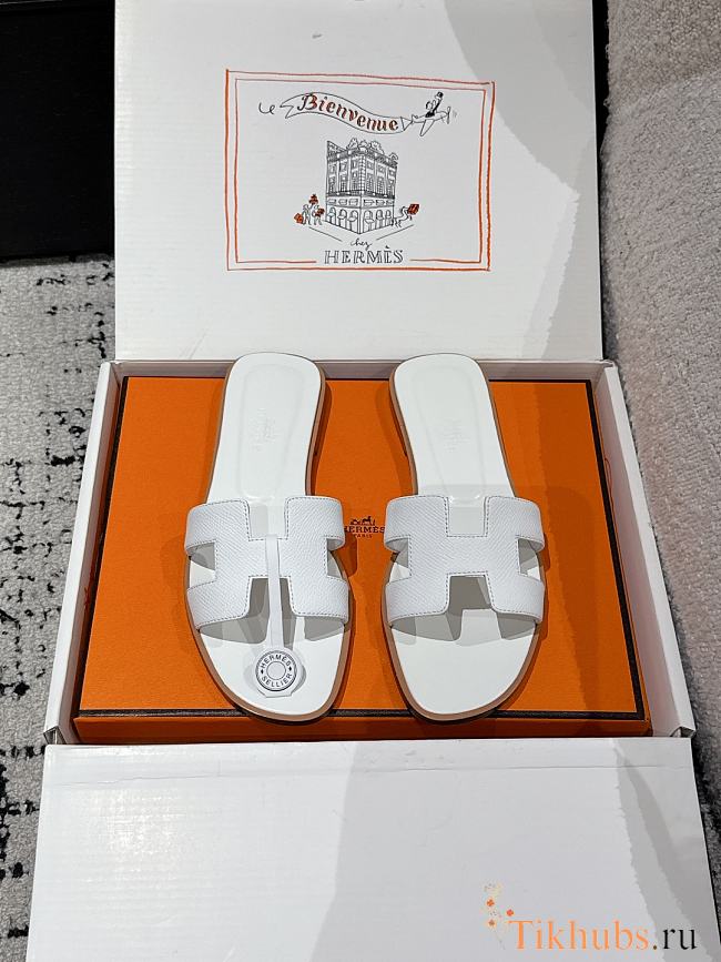 Hermes Oran Epsom White Slides - 1