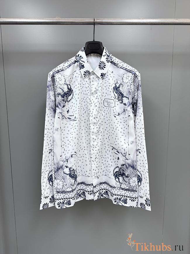 Dior Hylton Nel Shirt White Navy Blue Silk Twill - 1