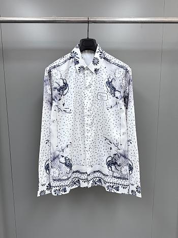 Dior Hylton Nel Shirt White Navy Blue Silk Twill