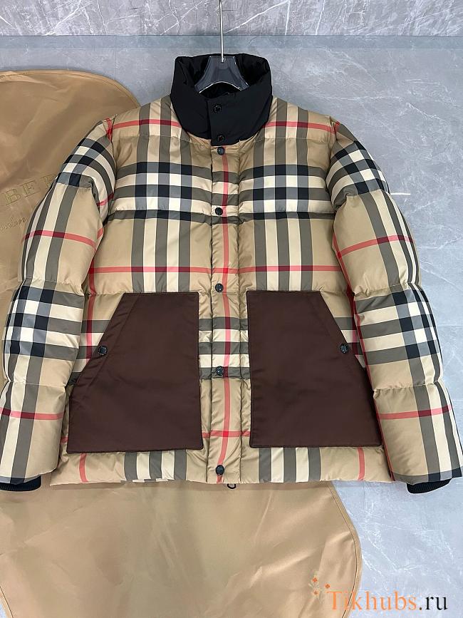 Burberry Bbr Brown Tartan Collar Cotton Jacket Coat - 1