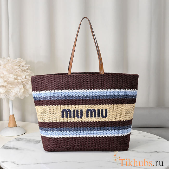 Miu Miu Raffia-effect Woven Tote Bag 40x34x16cm - 1
