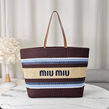 Miu Miu Raffia-effect Woven Tote Bag 40x34x16cm