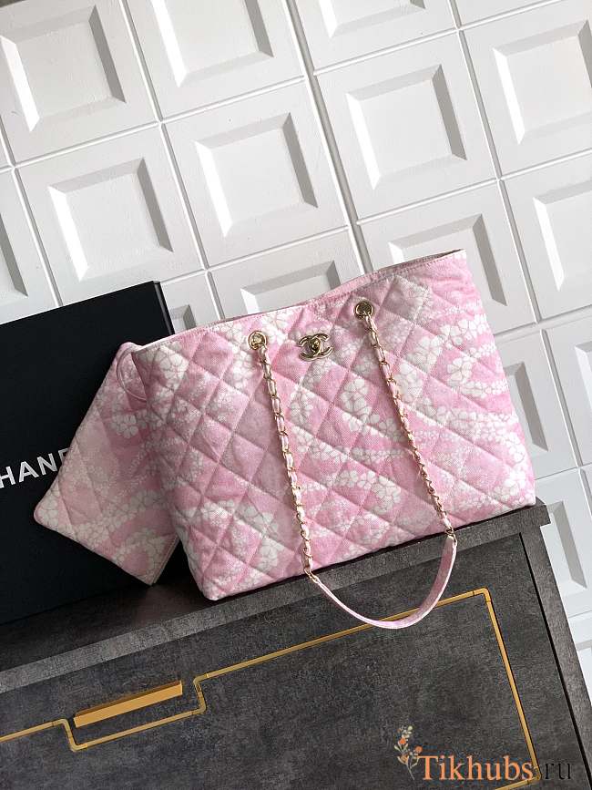 Chanel Shopping Bag Denim Light Pink White 37x28.5x13cm - 1