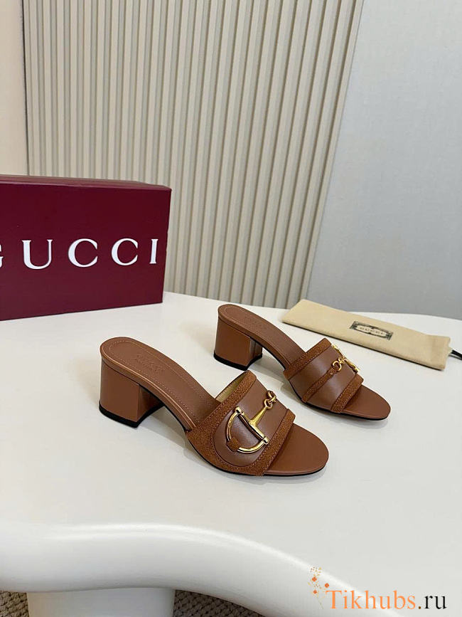 Gucci Slides Sandal With Horsebit Brown 5cm - 1