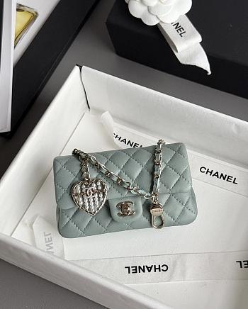 Chanel Flap Bag Mini with Hook Lambskin Gold Light Green 12.5x8x5cm
