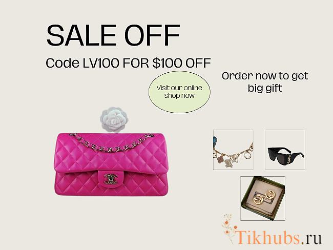 Chanel Flap Bag Fuchsia Pink Lambskin Silver 25cm - 1