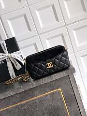 Chanel Zipper Phone Wallet with Chain Suede Black 18x10x3cm - 1