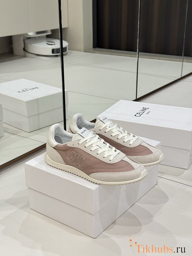 Celine Racer Low Top Nylon Suede Rose Sneaker  - 1