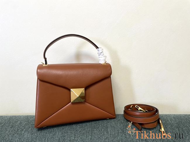 Valentino Garavani One Stud Flap Leather Brown Handbag 24x18x10cm - 1
