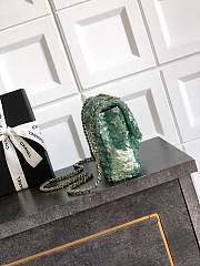 Chanel Classic Flap Bag Sequins Green 20cm - 3