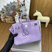 Hermes Birkin 25 Bag Purple Crocodile Silver 25cm - 6