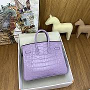 Hermes Birkin 25 Bag Purple Crocodile Silver 25cm - 5