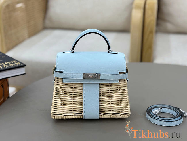 Hermes Kelly Picnic Mini Bag Light Blue Silver 19cm - 1