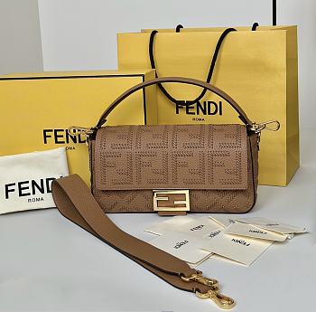 Fendi Baguette Cappuccino Leather Bag FF Interlacing 27x6x15cm