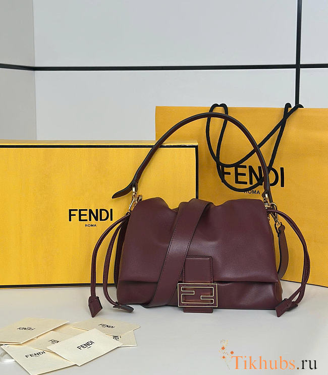 Fendi Mamma Baguette Medium Burgundy Leather Bag 26.5x18x8.5cm - 1