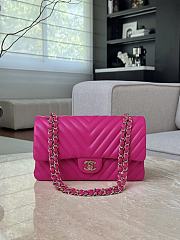Chanel Flap Bag Chevron Fuchsia Pink Lambskin Silver 25cm - 1