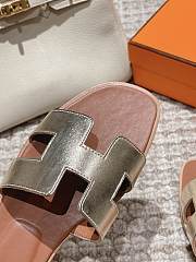 Hermes Oran Gold Metallic Brown Slides - 4