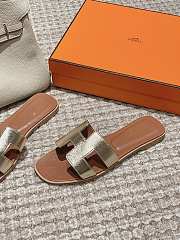 Hermes Oran Gold Metallic Brown Slides - 3