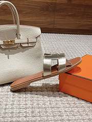Hermes Oran Gold Metallic Brown Slides - 2