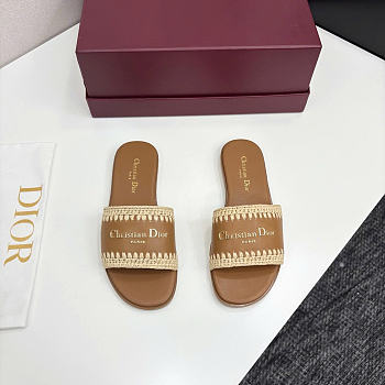 Dior Dioriviera D-Lane Camel Raffia Slide 