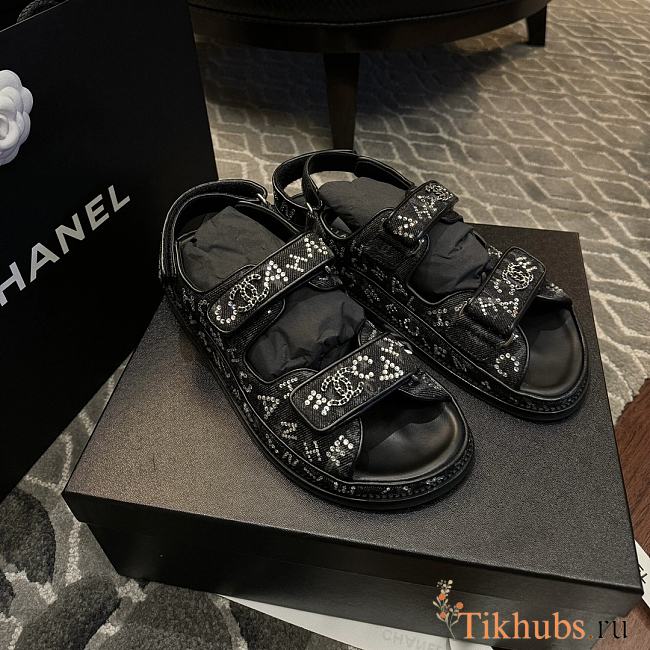 Chanel Dad Sandal Black Denim Crystal - 1
