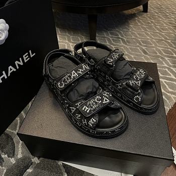 Chanel Dad Sandal Black Denim Crystal