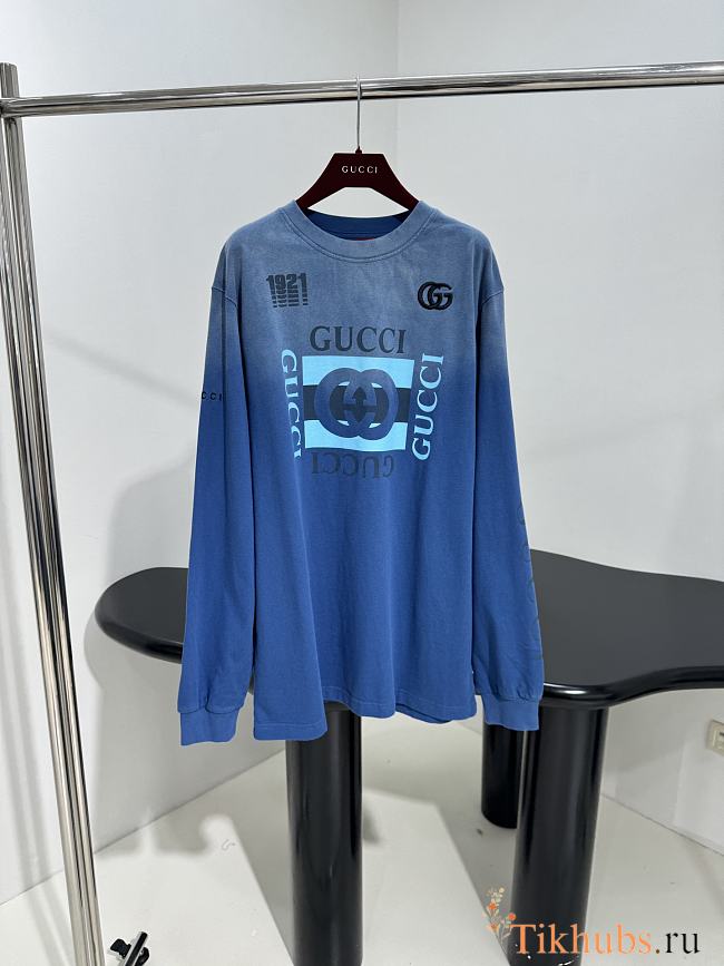 Gucci Printed Cotton Jersey T-shirt Blue - 1