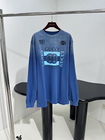 Gucci Printed Cotton Jersey T-shirt Blue