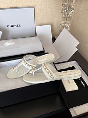 Chanel Chain Thong White Sandals - 3