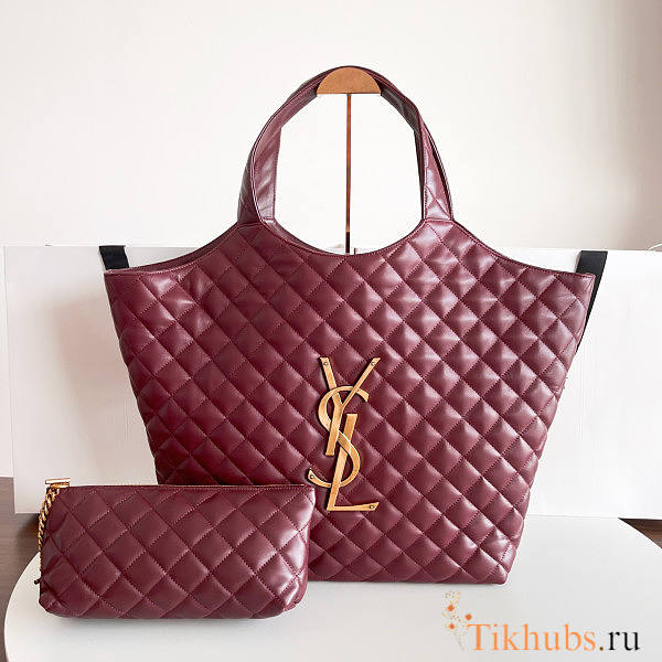 YSL Icare Maxi Shopping Bag Lambskin Red Wine 58x43x8cm - 1