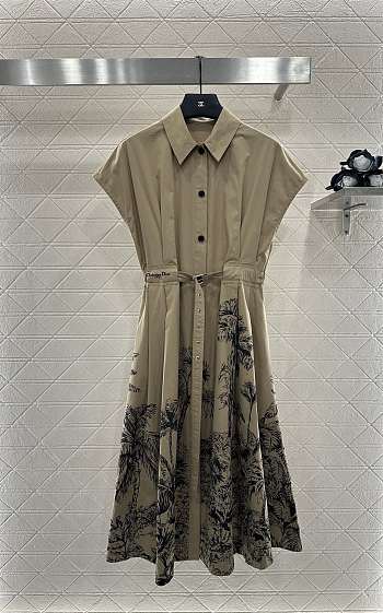 Dioriviera Mid-Length Belted Shirtdress Beige Cotton