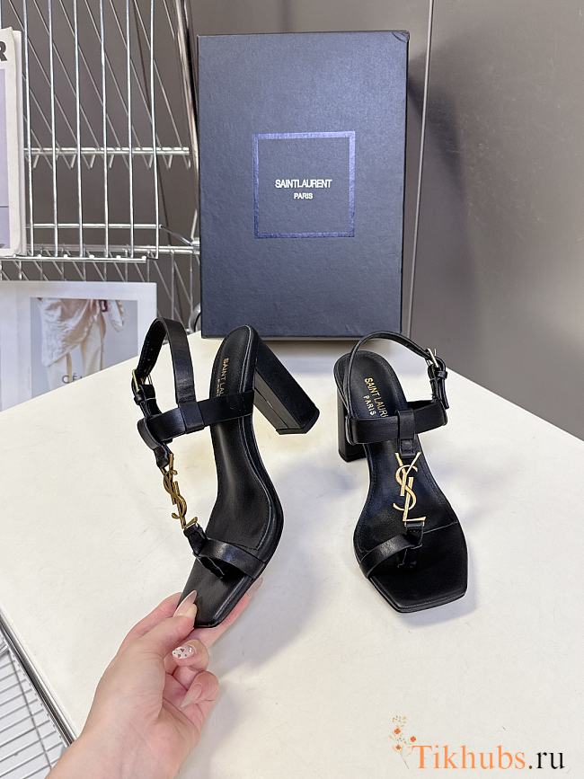 YSL Cassandra 75 Leather Sandals Black 7.5cm - 1