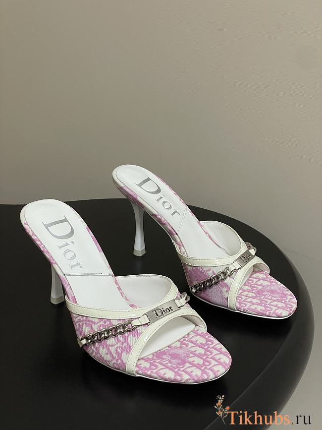 Dior Tricolor Canvas Pink Slide Sandals 10cm - 1