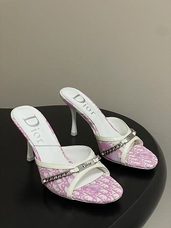 Dior Tricolor Canvas Pink Slide Sandals 10cm