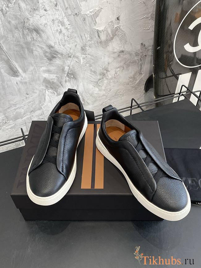 Zegna Black Deerskin Triples Sneakers - 1