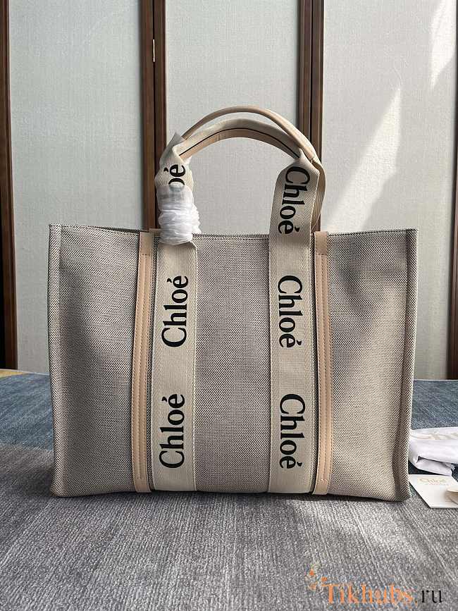 Chloe Large Woody Tote Bag Beige 45x33x13cm - 1
