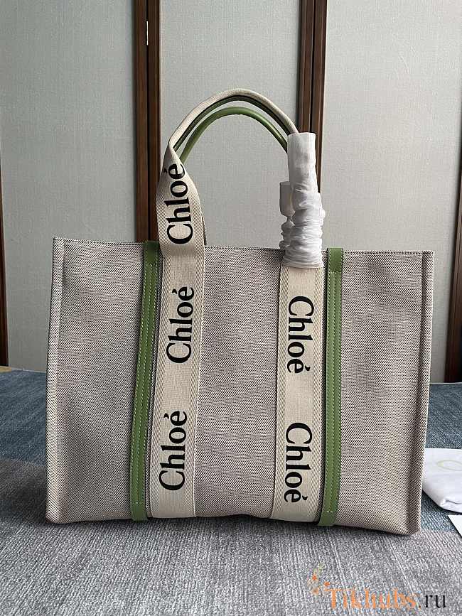 Chloe Large Woody Tote Bag Green 45x33x13cm - 1