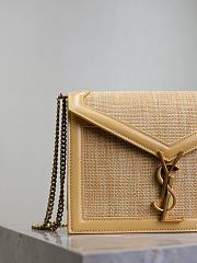 YSL Medium Raffia Cassandra Shoulder Bag Beige 22x17x5cm - 4