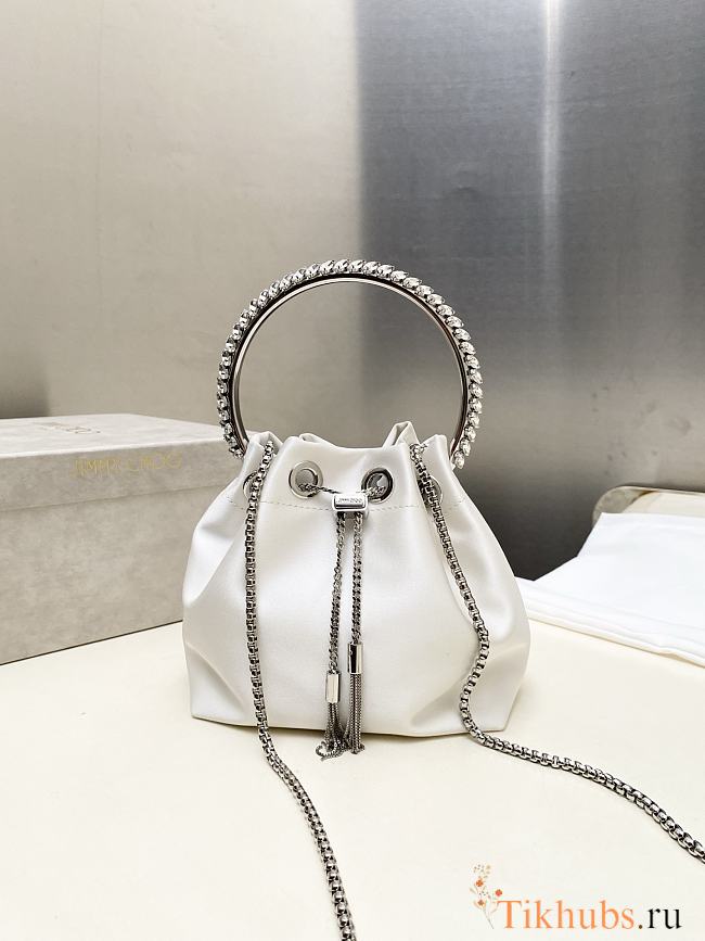 Jimmy Choo Bon Bon Crystal Satin White Bag 16x15x9.5cm - 1