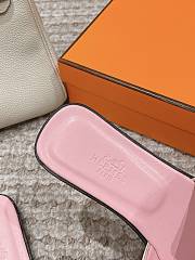 Hermes Oran Pink Cream Slides - 3