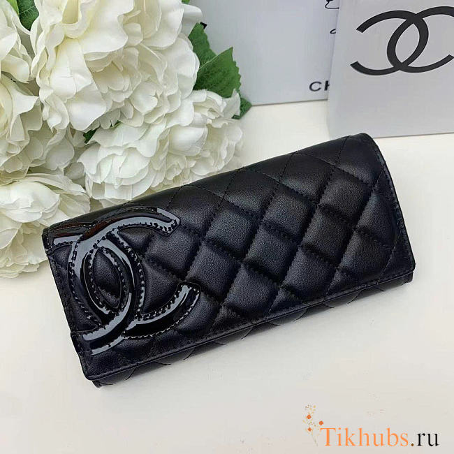 Chanel Cambon Line Long Wallet Black Lambskin 19.5x10x5cm - 1